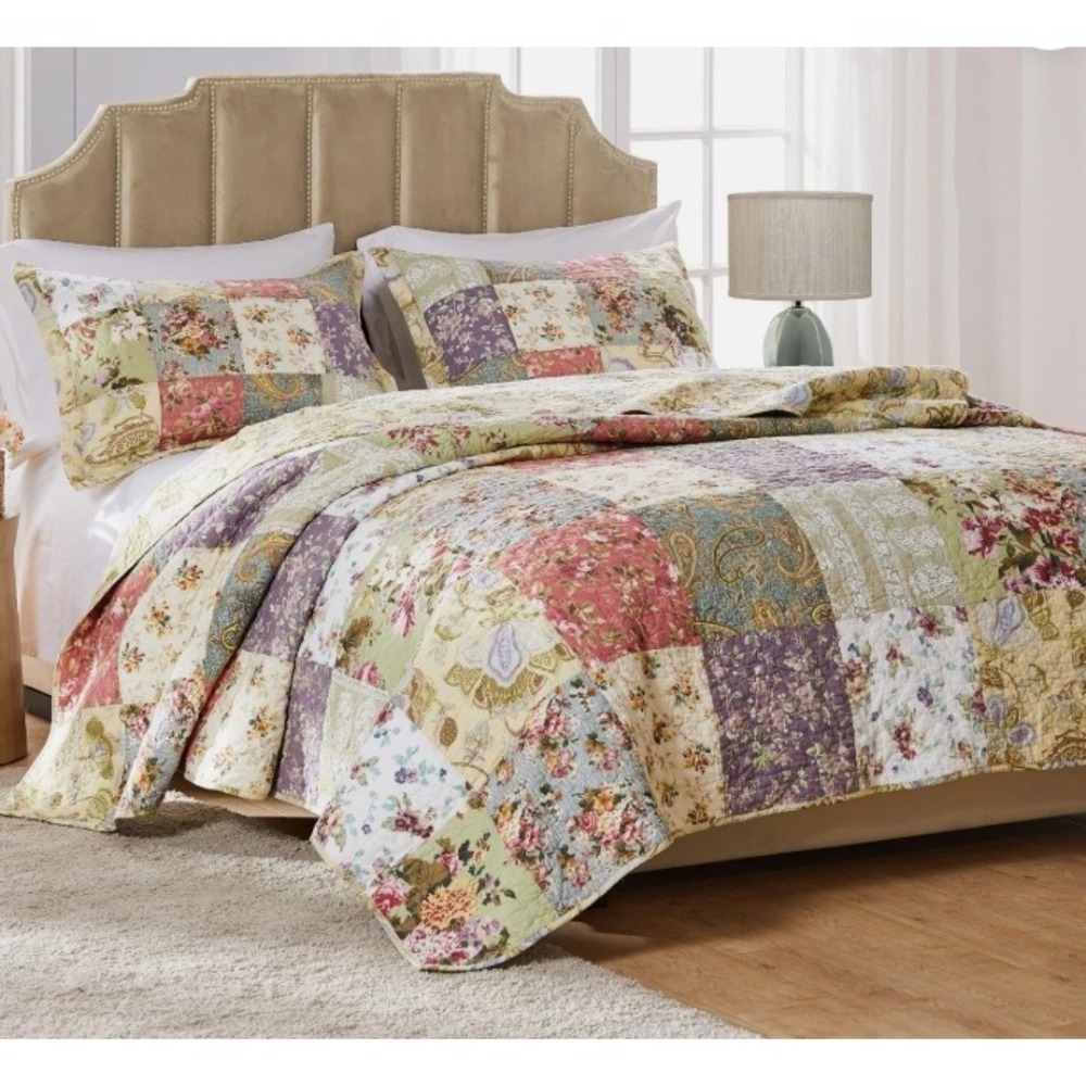 Shabby Chic Cottagecore Quilt & Shams Set King Floral Patchwork Reversible Boho
